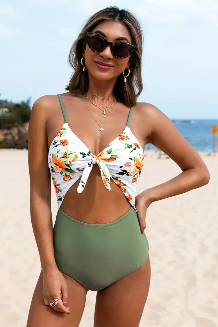 Cupshe Green and Floral Knotted One Piece Swimsuit 1 Cupshe Green and Floral Knotted One Piece Swimsuit