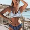 CUPSHE Navy And White Stripe Strappy Lace-Up Bikini