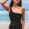 Cupshe Forest Adventure Solid Mesh One Shoulder One Piece Swimsuit