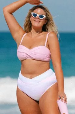 Cupshe Macaron Sky Molded Twist Front Bandeau and High Waist Plus Size Bikini Set