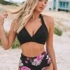 Cupshe Black Floral Halter High Waisted Bikini