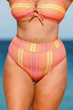 Cupshe Mercury Stripe Banded High Waist Plus Size Bikini Bottom