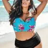 Cupshe Floral and Black Shirring High Waisted Plus Size Bikini