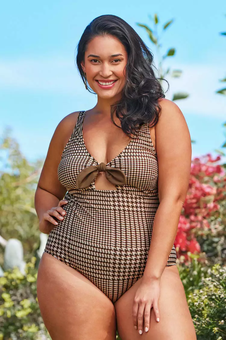 Cupshe Rachel Houndstooth Plus Size One Piece Swimsuit 1 Cupshe Rachel Houndstooth Plus Size One Piece Swimsuit