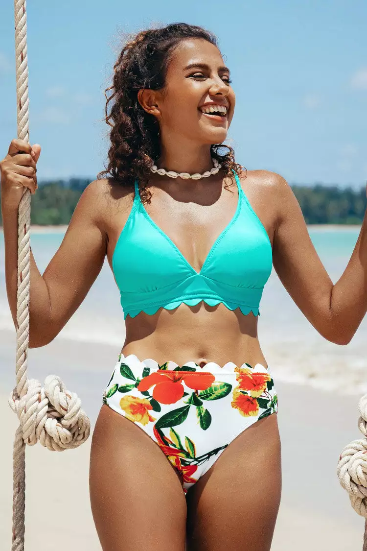 Cupshe Mint and Floral Scalloped Bikini 4 Cupshe Mint and Floral Scalloped Bikini - Image 4
