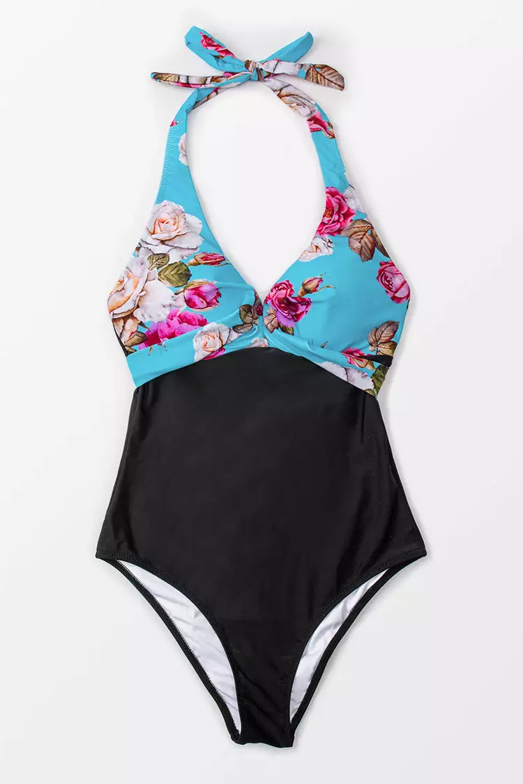 Cupshe Floral and Black Halter One Piece Swimsuit 3 Cupshe Floral and Black Halter One Piece Swimsuit - Image 3