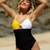 Cupshe Yellow White and Black Colorblock One Piece Swimsuit