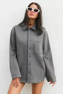 Cupshe Running Grey Long Sleeve Button-up Shirt