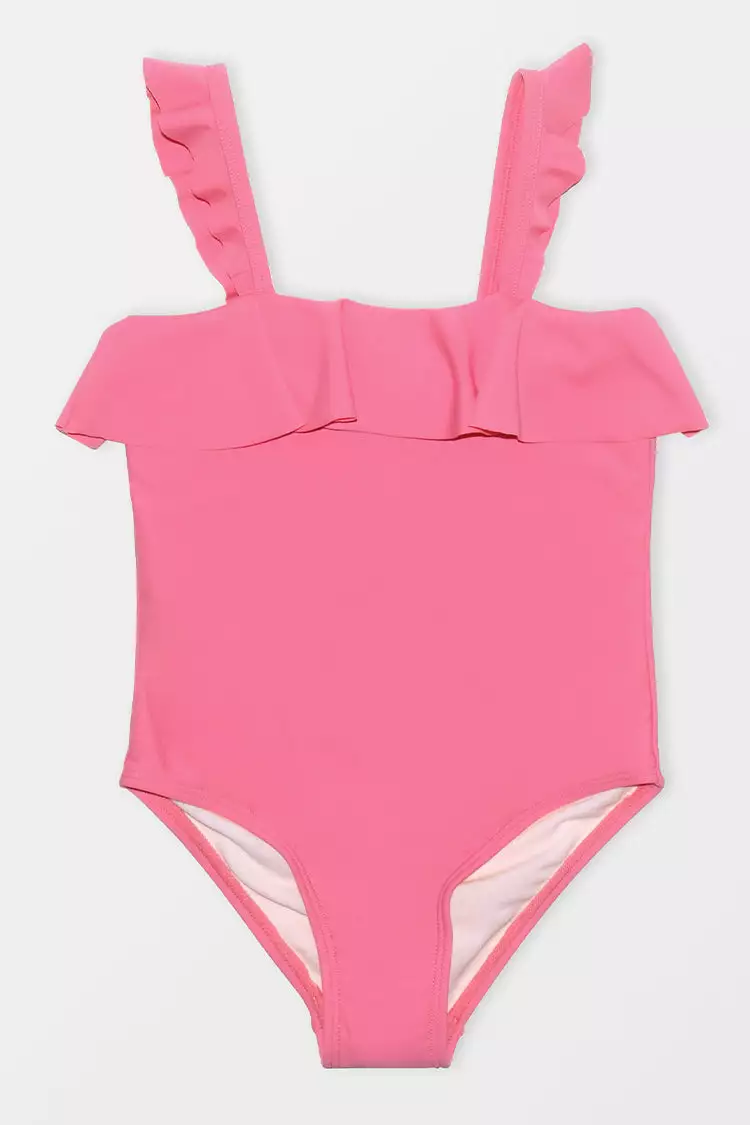 Cupshe Girls' Joyful Retro Solid Ruffled One Piece Swimsuit 4 Cupshe Girls' Joyful Retro Solid Ruffled One Piece Swimsuit - Image 4