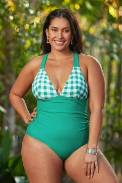 Cupshe Daniella Gingham Criss Cross Plus Size One Piece Swimsuit
