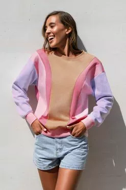 Cupshe Lilac Sunset Color Block Long Sleeve Sweatshirt