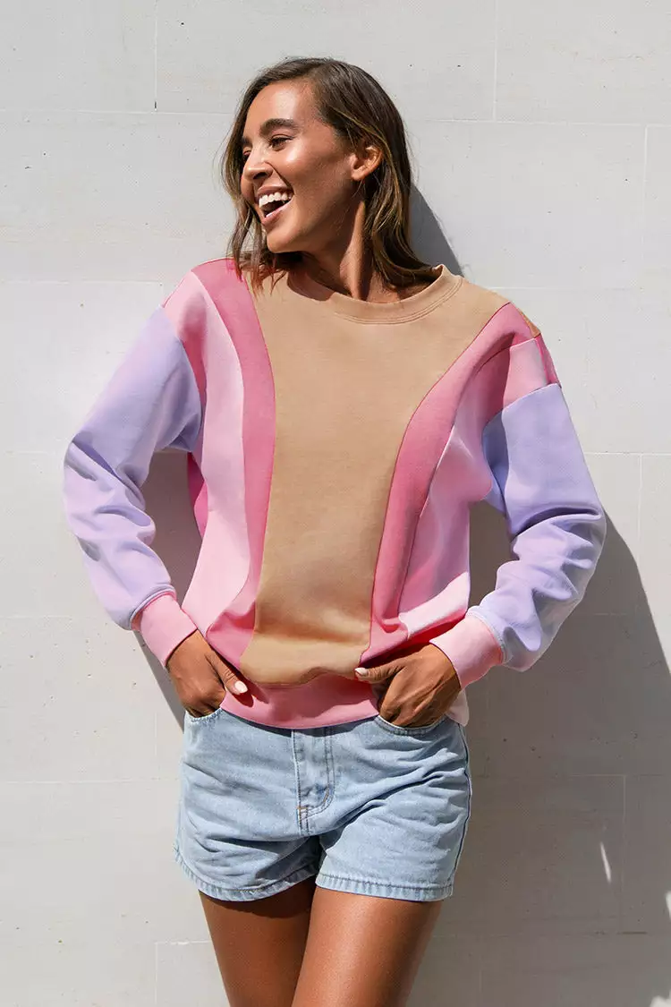 Cupshe Lilac Sunset Color Block Long Sleeve Sweatshirt 1 Cupshe Lilac Sunset Color Block Long Sleeve Sweatshirt