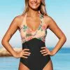 Cupshe Melissa Floral Halter Back Tie One Piece Swimsuit