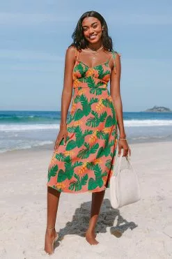 Deals Cupshe Store 16 Cupshe Lauryn Tropical Tie Shoulder Slip Dress