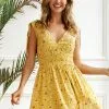 Cupshe Scarlet Yellow Ditsy Smocked Waist Dress