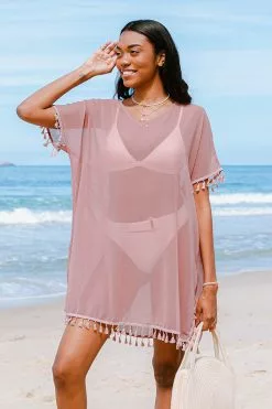 Cupshe Tinsley Pink V-neck Tassel Split Cover Up