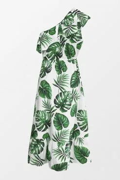 Cupshe Violet Tropical One Shoulder Ruffle Dress