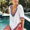 Cupshe White Cover Up with Rainbow Crochet Trim
