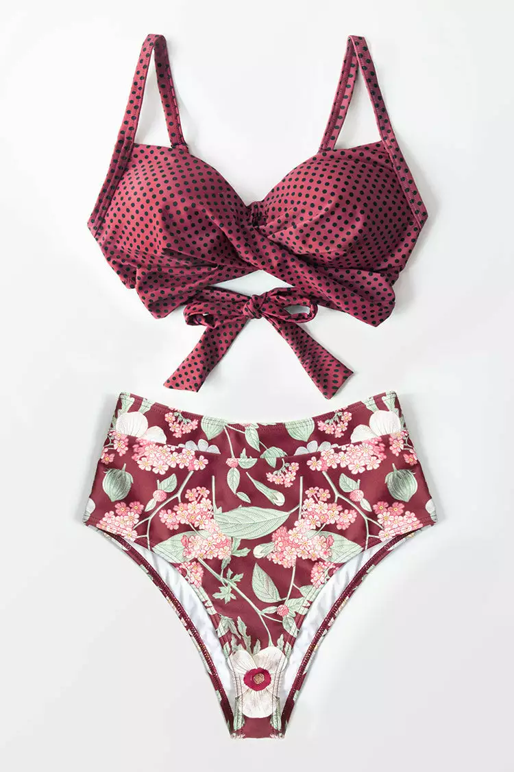 Cupshe Polka Dot and Floral Twist Bikini 3 Cupshe Polka Dot and Floral Twist Bikini - Image 3