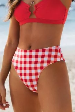Cupshe Catalina Red Gingham High Waisted Bikini Bottom