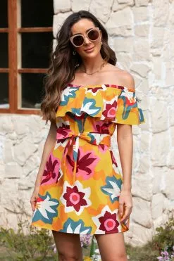 Cupshe Marlene Floral Ruffle Off Shoulder Dress