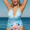 Cupshe Kelly Halter Plunge Neck Plus Size One Piece Swimsuit