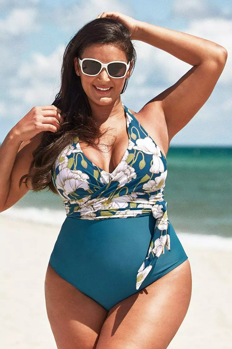 Cupshe Anna Floral Halter Wrap Plus Size One Piece Swimsuit 1 Cupshe Anna Floral Halter Wrap Plus Size One Piece Swimsuit