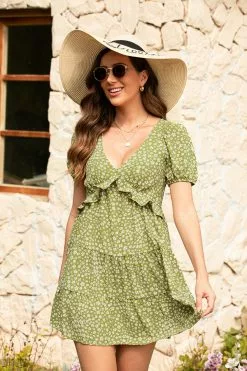 Cupshe Bridget Ditsy V-neck Frill Zipper Dress