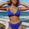 Cupshe Blue Scalloped Mid Waisted Bikini