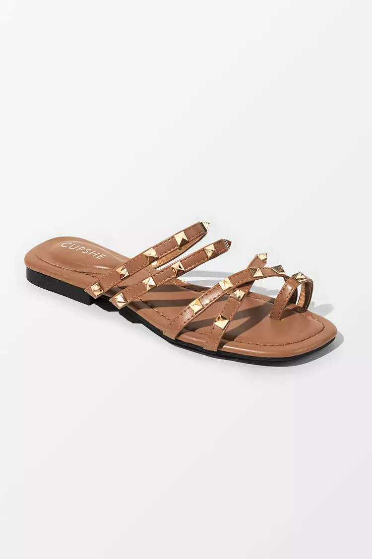 Cupshe Baja Open Toe Studded Flat Sandals 1 Cupshe Baja Open Toe Studded Flat Sandals