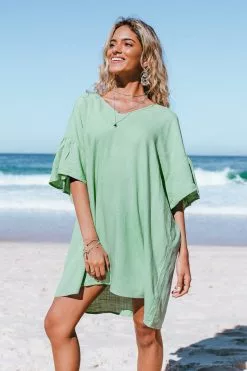 Cupshe Arden Light Green V-neck T Shirt Dress