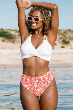 Cupshe Sloane Floral Ruched Lace Up Back Tie Bikini