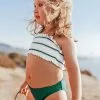 Cupshe Green Striped Smocked Bikini For Toddler Girls and Girls