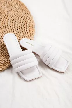 Cupshe White Orchid Wide Band Square Toe Slide Sandals