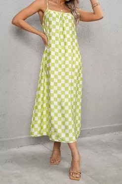 Cupshe Jazmyne Yellow Checkered Backless Slip Dress