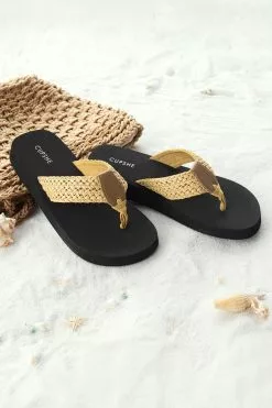 Cupshe Sandy Beach Yellow Woven Thong Sandals