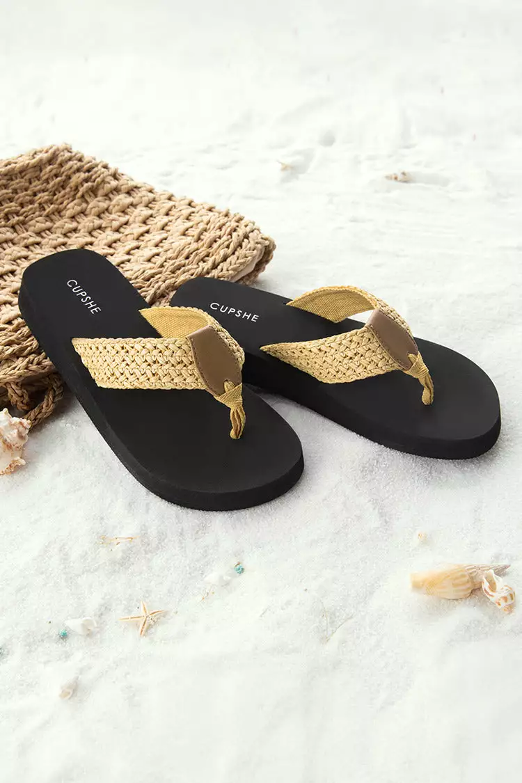 Cupshe Sandy Beach Yellow Woven Thong Sandals 1 Cupshe Sandy Beach Yellow Woven Thong Sandals