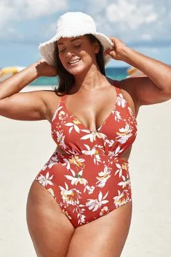Cupshe Jasmin Floral Cut Out Plus Size One Piece Swimsuit