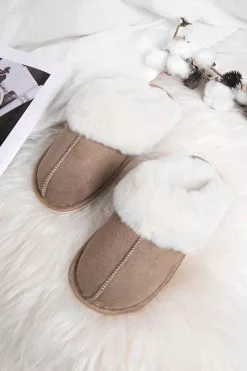 Cupshe Jupiter Khaki Suede Fluffy Slippers