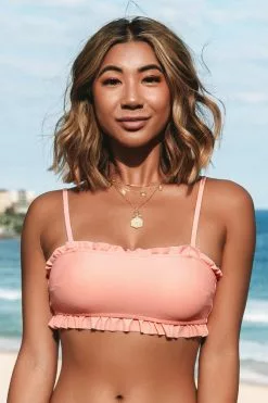 Cupshe Peach Pearl Ruffle Bandeau Bikini Top