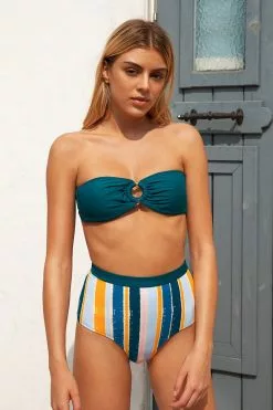 Cupshe Karla Bandeau Striped High Waisted Bikini