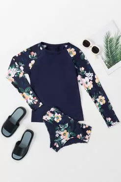 Cupshe Milan Floral High Neck Long Sleeve Tankini