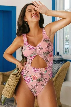 Cupshe Rosy Outlook Ruffled Strap One Piece