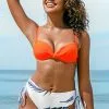 Cupshe Neon Orange And Leafy Knotted Drawstrig Bikini