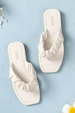 Cupshe White Orchid Ruched Thong Sandals