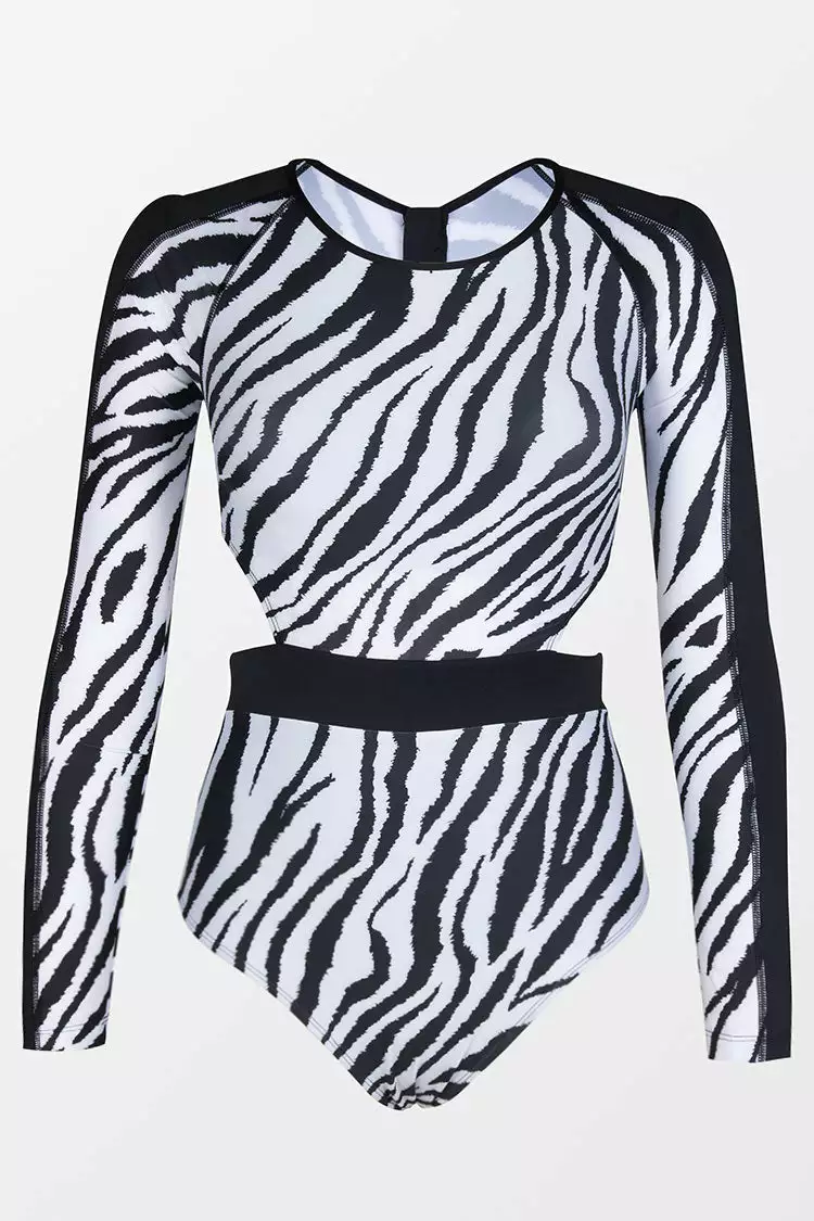 Cupshe Cheyanne Zebra Cut Out Long Sleeve One Piece Swimsuit 3 Cupshe Cheyanne Zebra Cut Out Long Sleeve One Piece Swimsuit - Image 3
