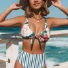 Cupshe Floral and Stripe Knotted High Waisted Bikini