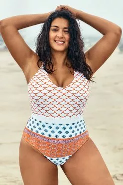 Cupshe Fish Scales Printed Plus Size One Piece Swimsuit