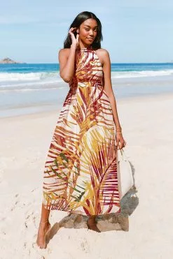 Cupshe Annabella Yellow Tropical Plants Dress