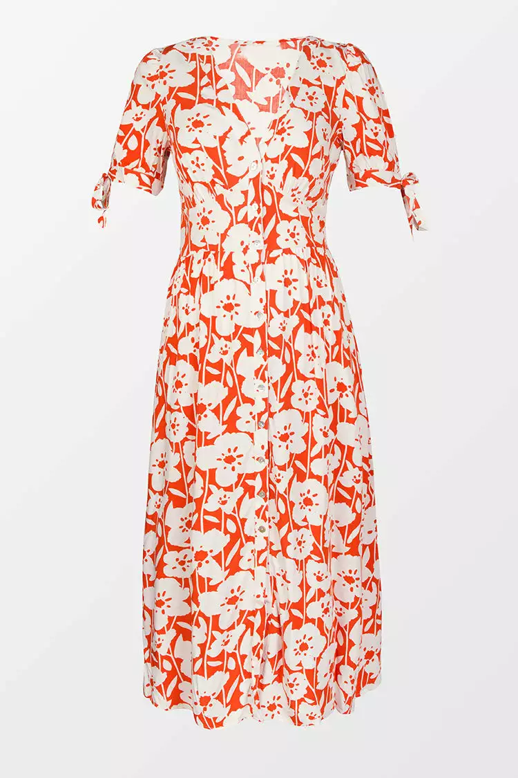 Cupshe Kayley V-neck Tie Fitted Waisted Bubble Sleeve A-Shape Dress 1 Cupshe Kayley V-neck Tie Fitted Waisted Bubble Sleeve A-Shape Dress